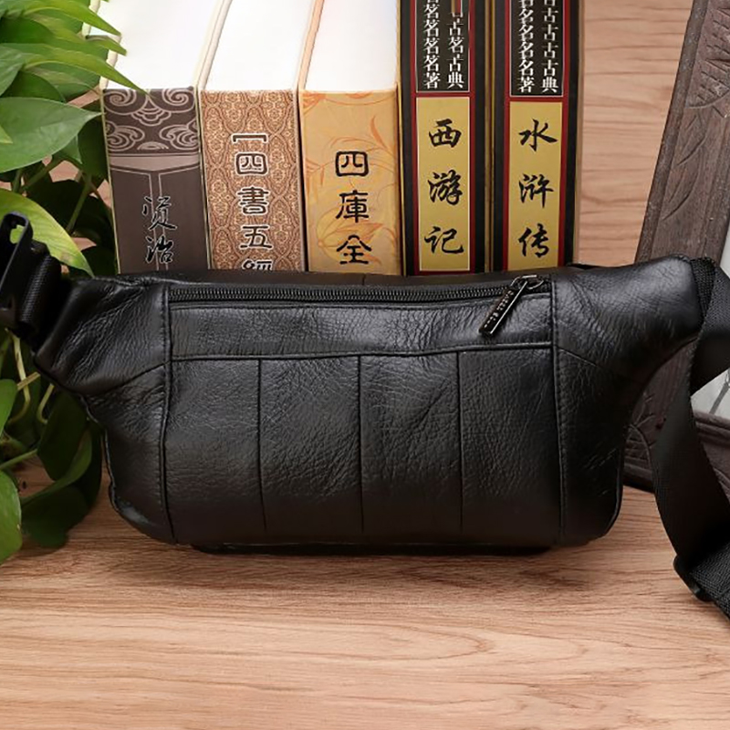 男性ウエストファニーバッグスリングチェストバッグ本革カジュア - Leather Belt Braided のレビューと価格