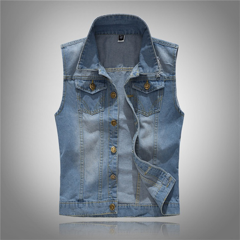 破れたデニムベスト男性韓国フィット人気ファッションライトブル - Men'S Fashion Vest With Jeans のレビューと価格