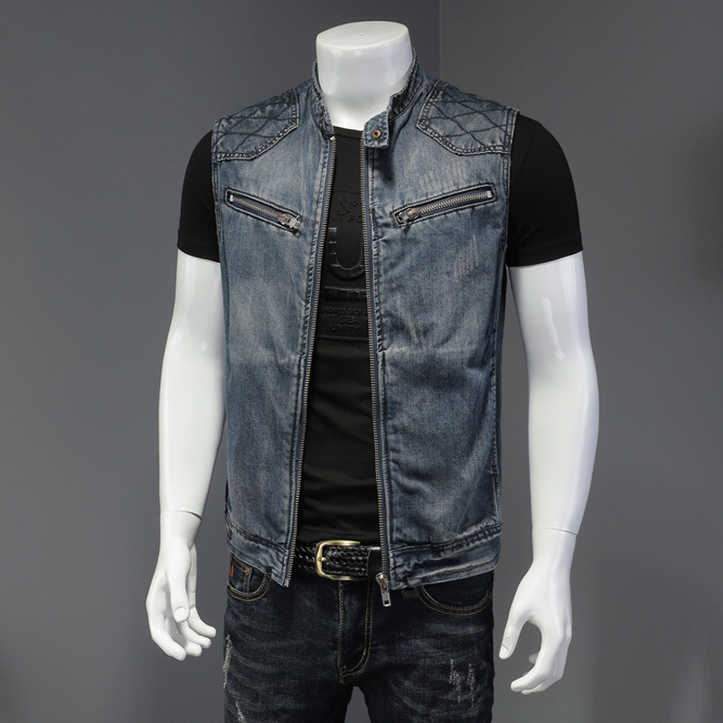 2026 男性オートバイバイカーデニムベストヴィンテージブル - Men'S Fashion Vest With Jeans のレビューと価格