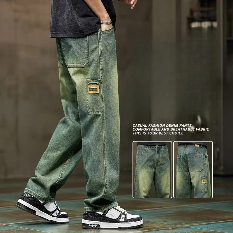 韓国ファッションヴィンテージジーンズ男性だぶだぶのパンツハイ - Jeans Pants Fashion Men のレビューと価格