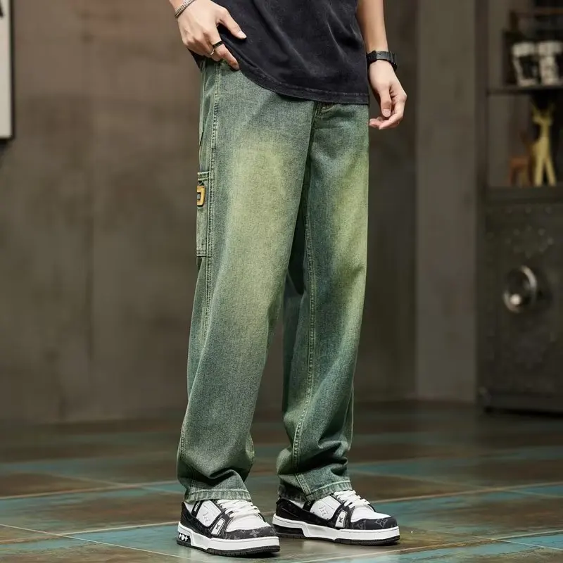 韓国ファッションヴィンテージジーンズ男性だぶだぶのパンツハイ - Jeans Pants Fashion Men のレビューと価格