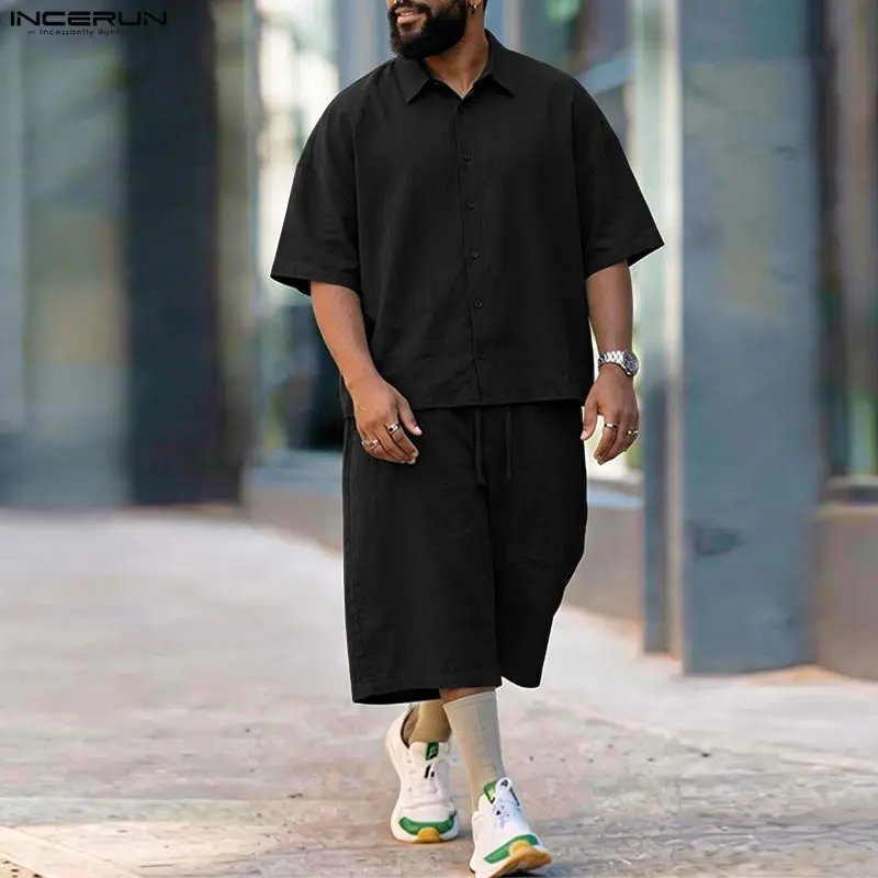 INCERUN メンズセットソリッドラペル半袖シャツパンツツ - Men'S Fashion 2026 のレビューと価格