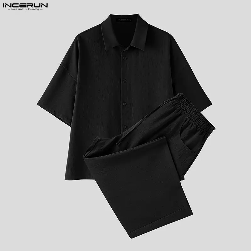 INCERUN メンズセットソリッドラペル半袖シャツパンツツ - Men'S Fashion 2026 のレビューと価格