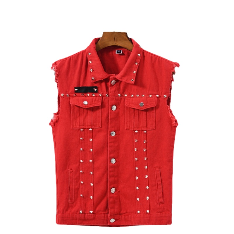 男性リベットパンクスタイルデニムベストジャケット新しいファッ - Men'S Fashion Vest With Jeans のレビューと価格