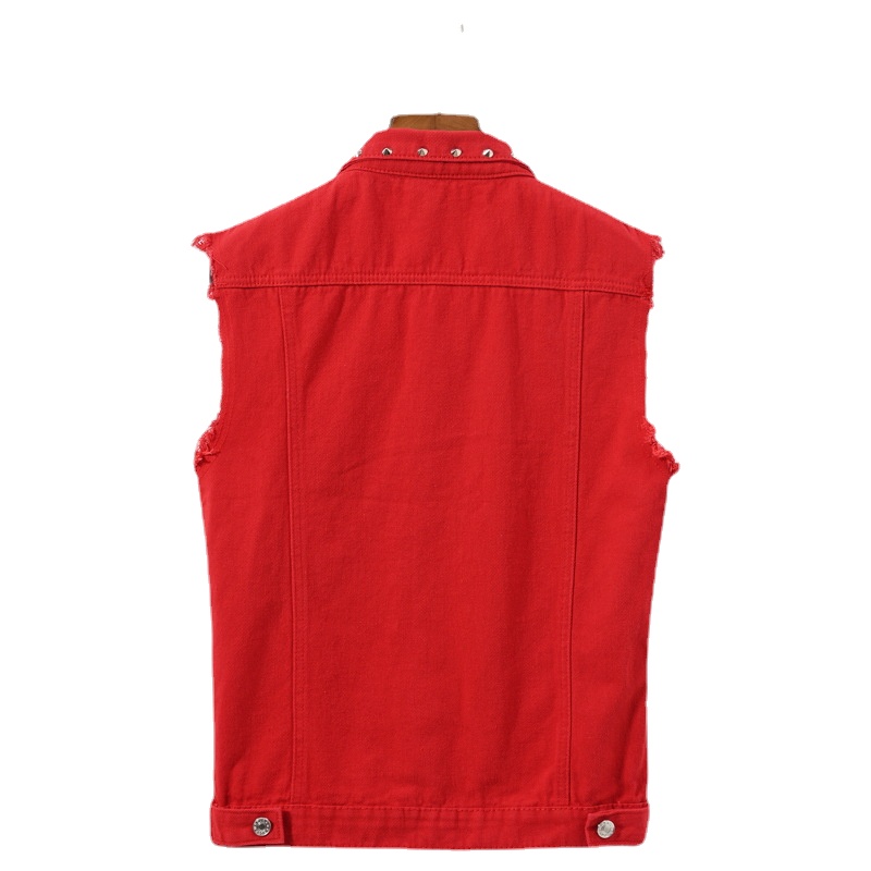 男性リベットパンクスタイルデニムベストジャケット新しいファッ - Men'S Fashion Vest With Jeans のレビューと価格