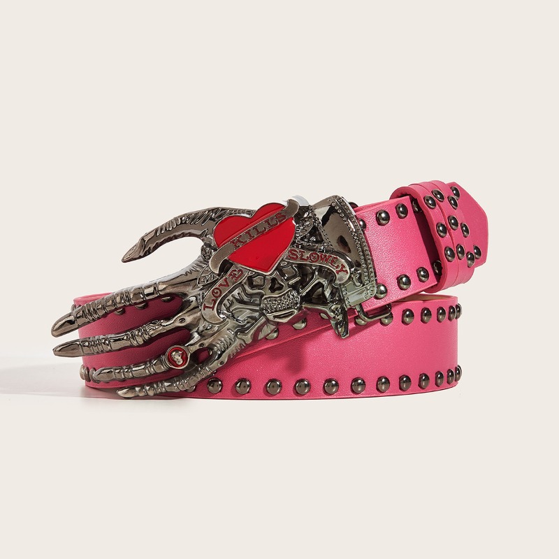 スタイリッシュなアメリカンスタイルのパンクスカルハートとパー - Leather Belt Braided のレビューと価格