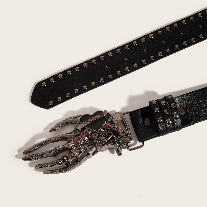 スタイリッシュなアメリカンスタイルのパンクスカルハートとパー - Leather Belt Braided のレビューと価格