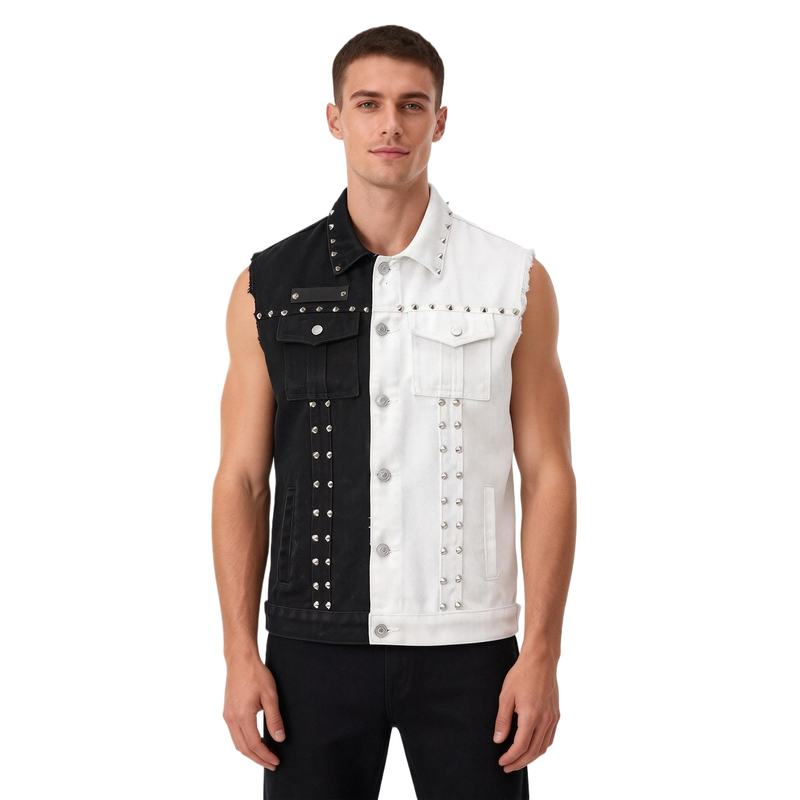 メンズパンクスタイルジーンズベスト、リベット付きファッション - Men'S Fashion Vest With Jeans のレビューと価格