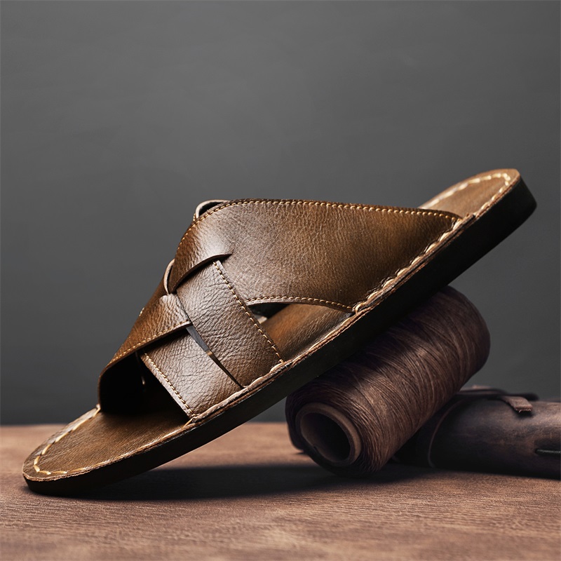 ファッション本革メンズスリッパ夏の男のサンダル屋外ビーチシュ - Mens Fashion Zapatos のレビューと価格