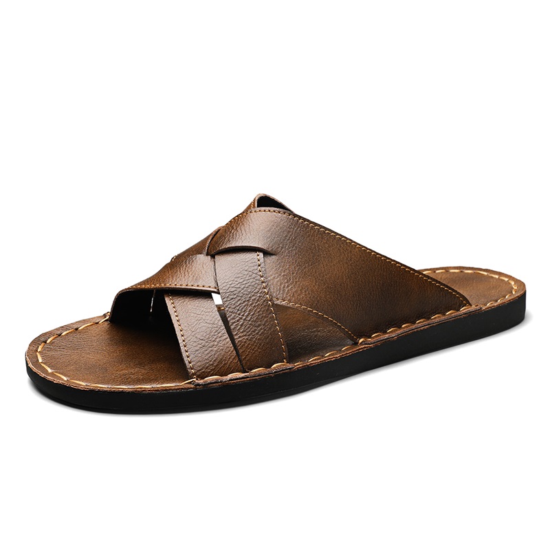ファッション本革メンズスリッパ夏の男のサンダル屋外ビーチシュ - Mens Fashion Zapatos のレビューと価格