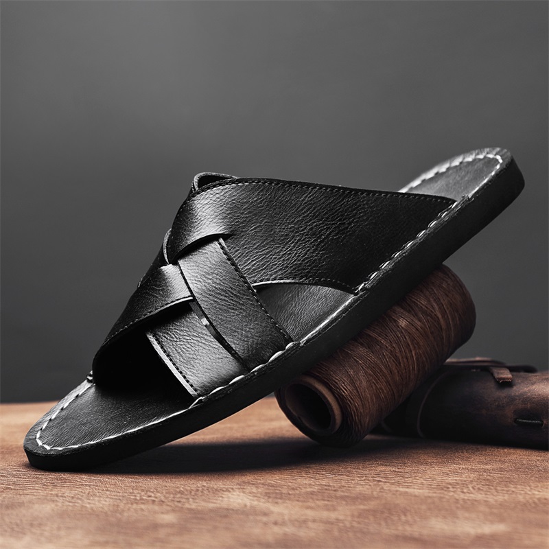 ファッション本革メンズスリッパ夏の男のサンダル屋外ビーチシュ - Mens Fashion Zapatos のレビューと価格