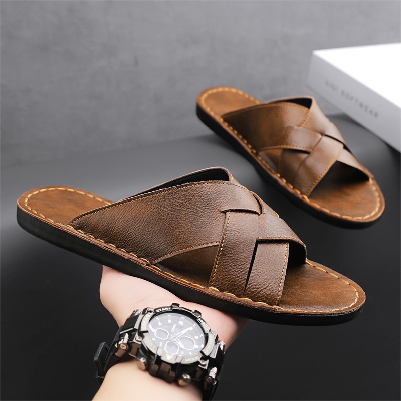 ファッション本革メンズスリッパ夏の男のサンダル屋外ビーチシュ - Mens Fashion Zapatos のレビューと価格