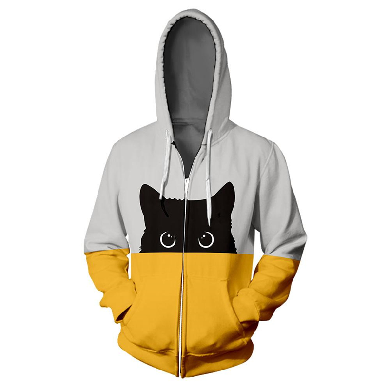男性と女性のためのかわいい静かな猫のパターンのジップアップパ - Mens Fashion Zip Up Hoodies のレビューと価格