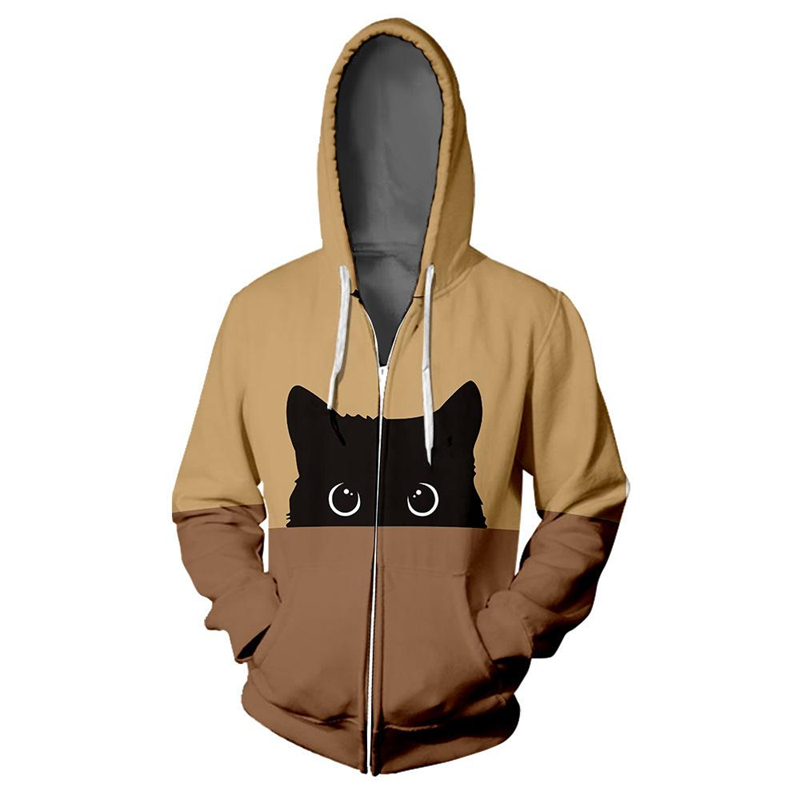 男性と女性のためのかわいい静かな猫のパターンのジップアップパ - Mens Fashion Zip Up Hoodies のレビューと価格