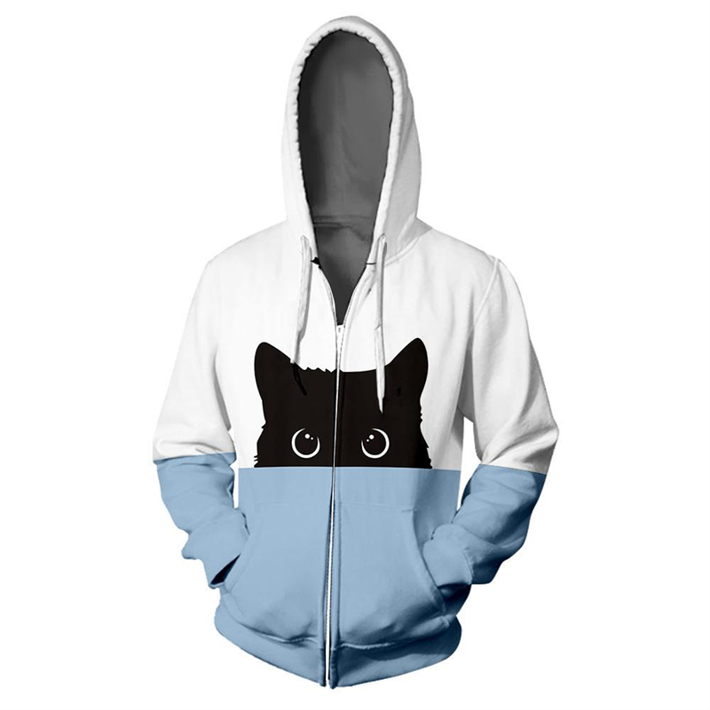 男性と女性のためのかわいい静かな猫のパターンのジップアップパ - Mens Fashion Zip Up Hoodies のレビューと価格