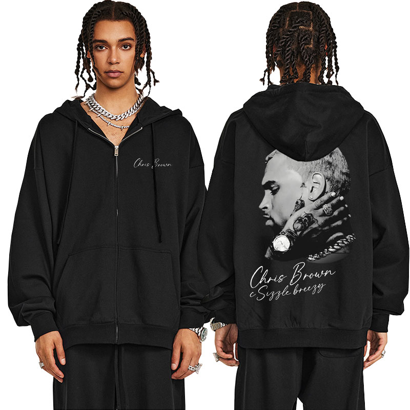 ラッパークリスブラウンヒップホップファッションジッパーパーカ - Mens Fashion Zip Up Hoodies のレビューと価格