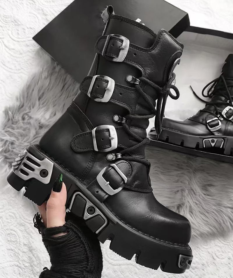 男性高級ファッションパンクゴシックハイバイクブーツオリジナル - Men'S Fashion Footwear のレビューと価格