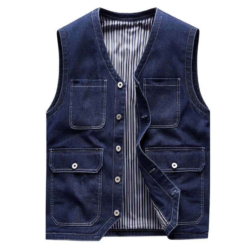 男性ジーンズベストアウターウェアデニムチョッキマルチポケット - Men'S Fashion Vest With Jeans のレビューと価格