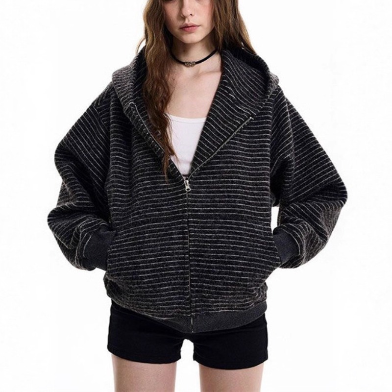 2026秋冬新作レトロストライプジッパーフーディコート韓国フ - Mens Fashion Zip Up Hoodies のレビューと価格