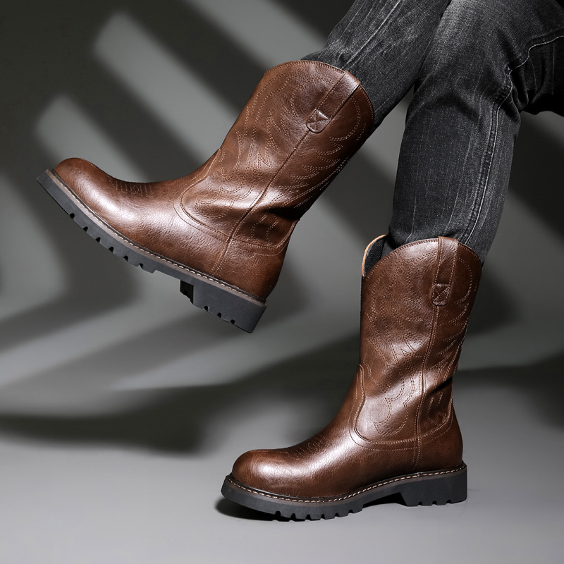 ファッションメンズカウボーイブーツ新しい刺繍ヴィンテージ騎士 - Mens Fashion Zapatos のレビューと価格