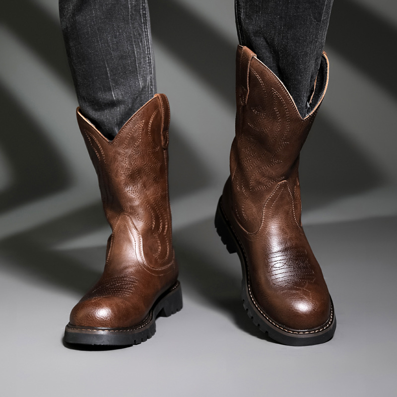 ファッションメンズカウボーイブーツ新しい刺繍ヴィンテージ騎士 - Mens Fashion Zapatos のレビューと価格