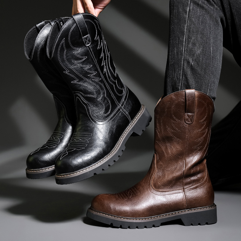 ファッションメンズカウボーイブーツ新しい刺繍ヴィンテージ騎士 - Mens Fashion Zapatos のレビューと価格