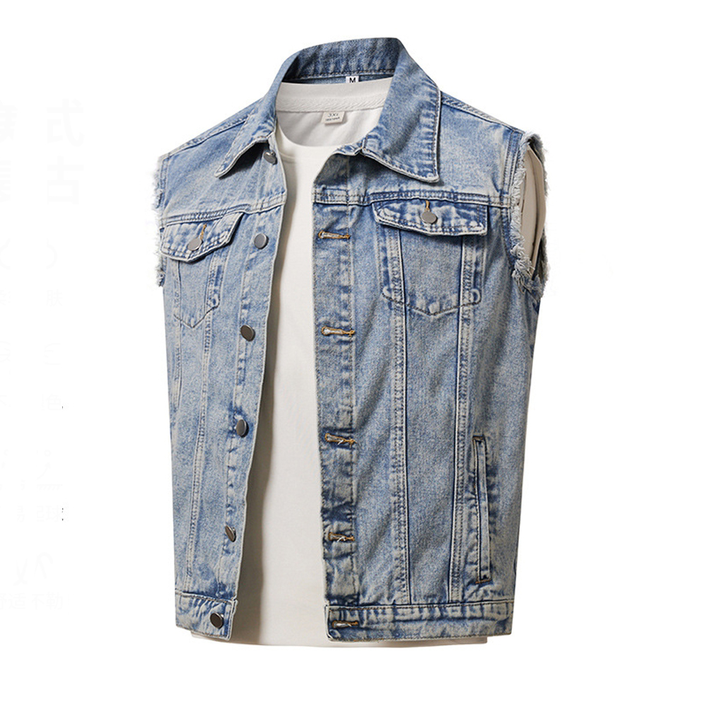 春秋メンズデニムベストファッションメンズレトロストリートウェ - Men'S Fashion Vest With Jeans のレビューと価格