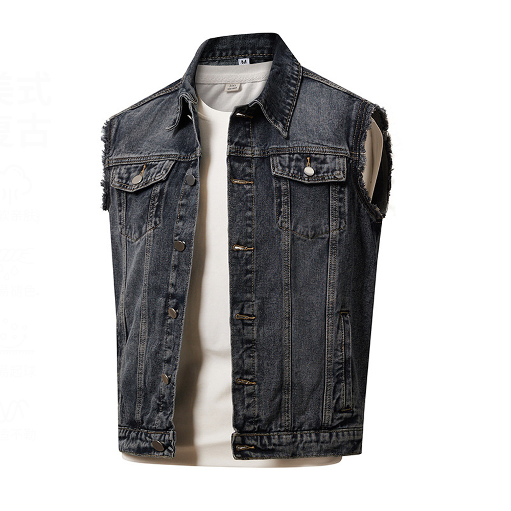 春秋メンズデニムベストファッションメンズレトロストリートウェ - Men'S Fashion Vest With Jeans のレビューと価格