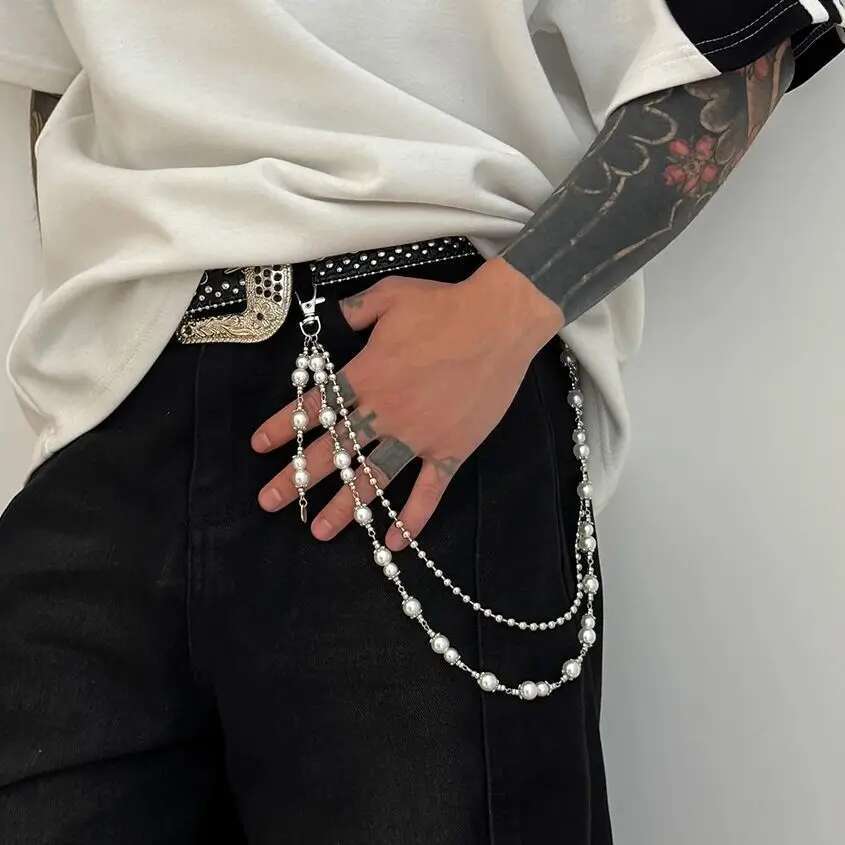 Ingemark 2025 流行のユニークな模造真珠合金ウエ - Jeans Pants Fashion Men のレビューと価格