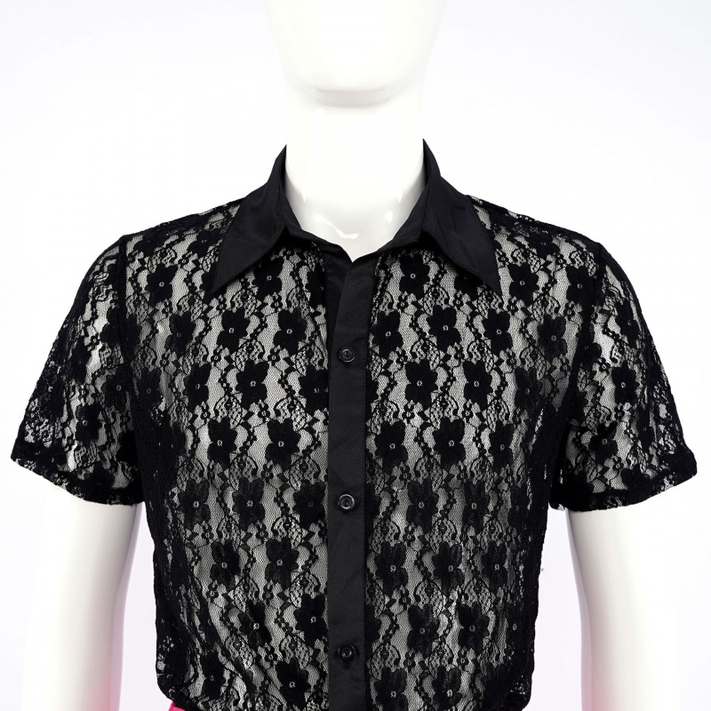 映画エルビス・プレスリー衣装ピンクラケットブラックレースシャ - Mens Fashion Dress Shirts のレビューと価格