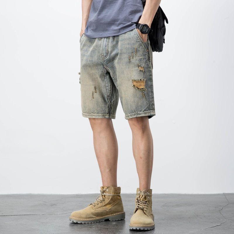 メンズオーバーサイズデニムショーツ,テキストポケット付き,ス - Jeans Pants Fashion Men のレビューと価格