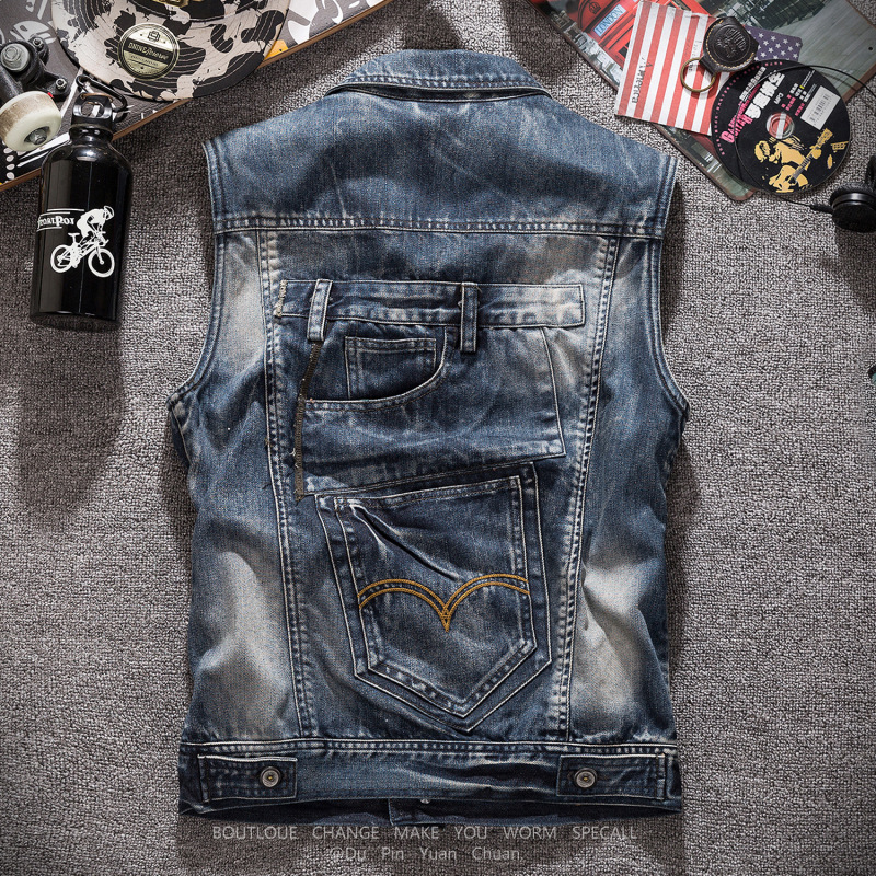 ファッションジーンズチョッキオートバイデニムベストヴィンテー - Men'S Fashion Vest With Jeans のレビューと価格