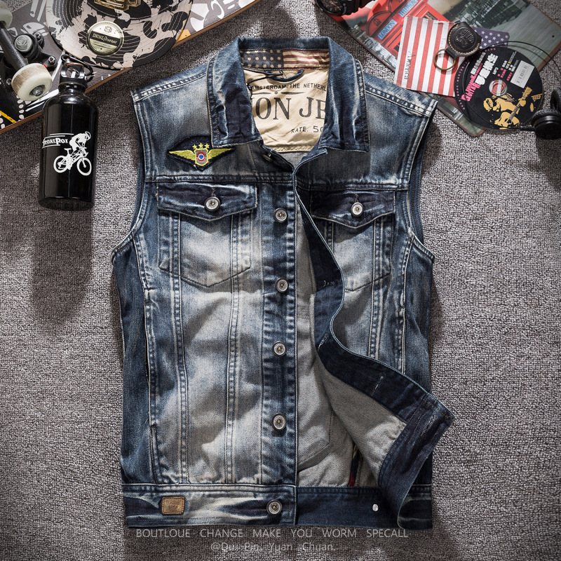 ファッションジーンズチョッキオートバイデニムベストヴィンテー - Men'S Fashion Vest With Jeans のレビューと価格