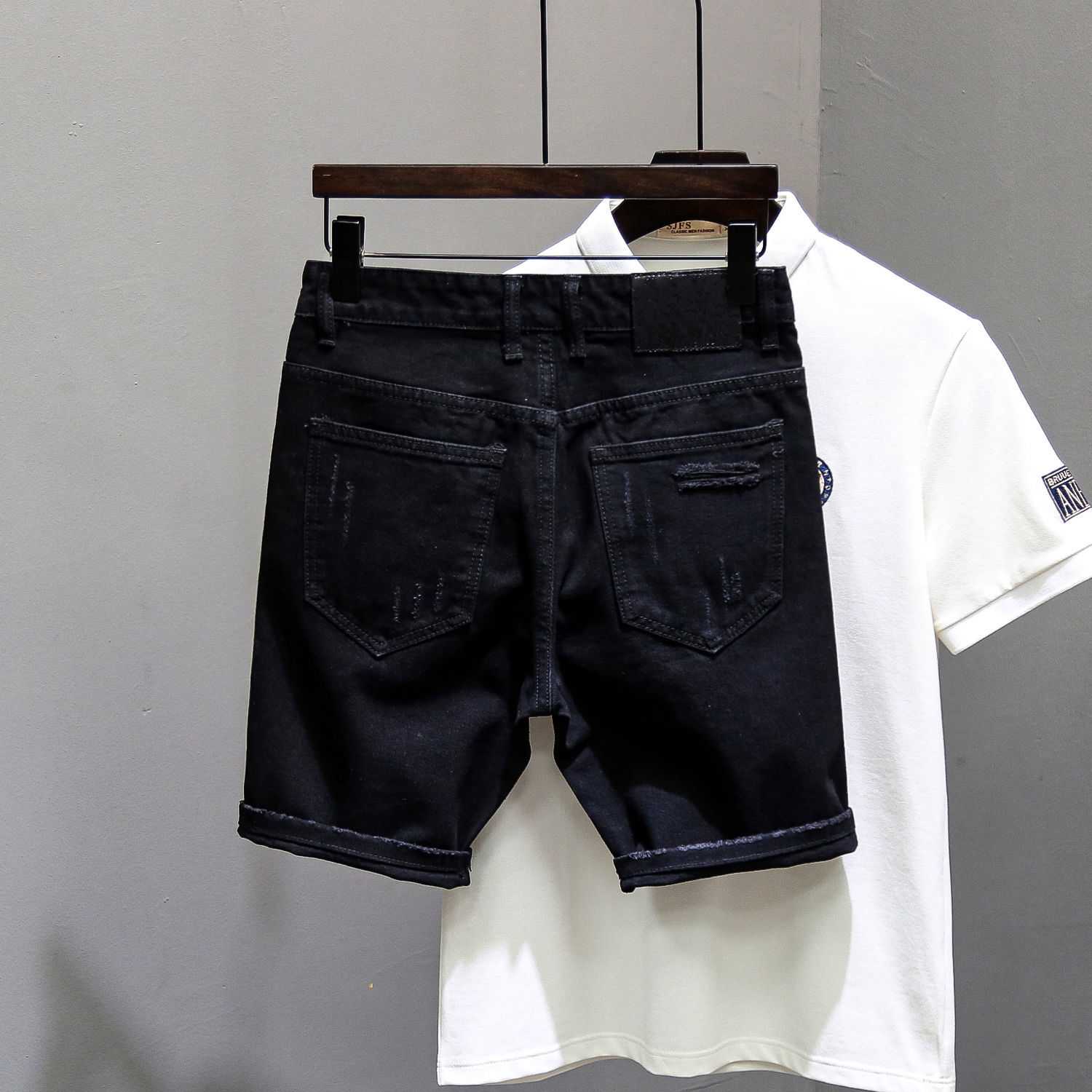 スキニーショートジーンズパンツ男性用ブラックリッピングマンデ - Jeans Pants Fashion Men のレビューと価格