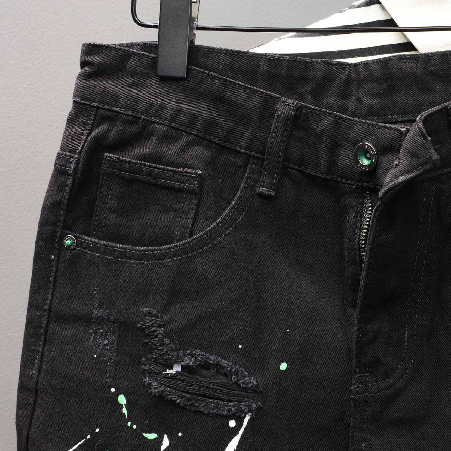 スキニーショートジーンズパンツ男性用ブラックリッピングマンデ - Jeans Pants Fashion Men のレビューと価格