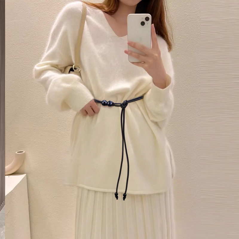 新しいレトロな女性の新しい中国風のウエストロープアセンブリド - Leather Belt Braided のレビューと価格