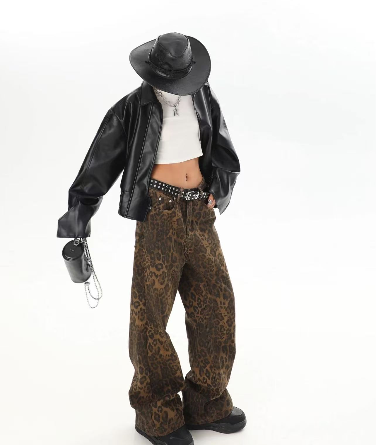 韓国原宿レトロ QICHE 男女兼用ハイストリートヒョウ柄ワ - Jeans Pants Fashion Men のレビューと価格
