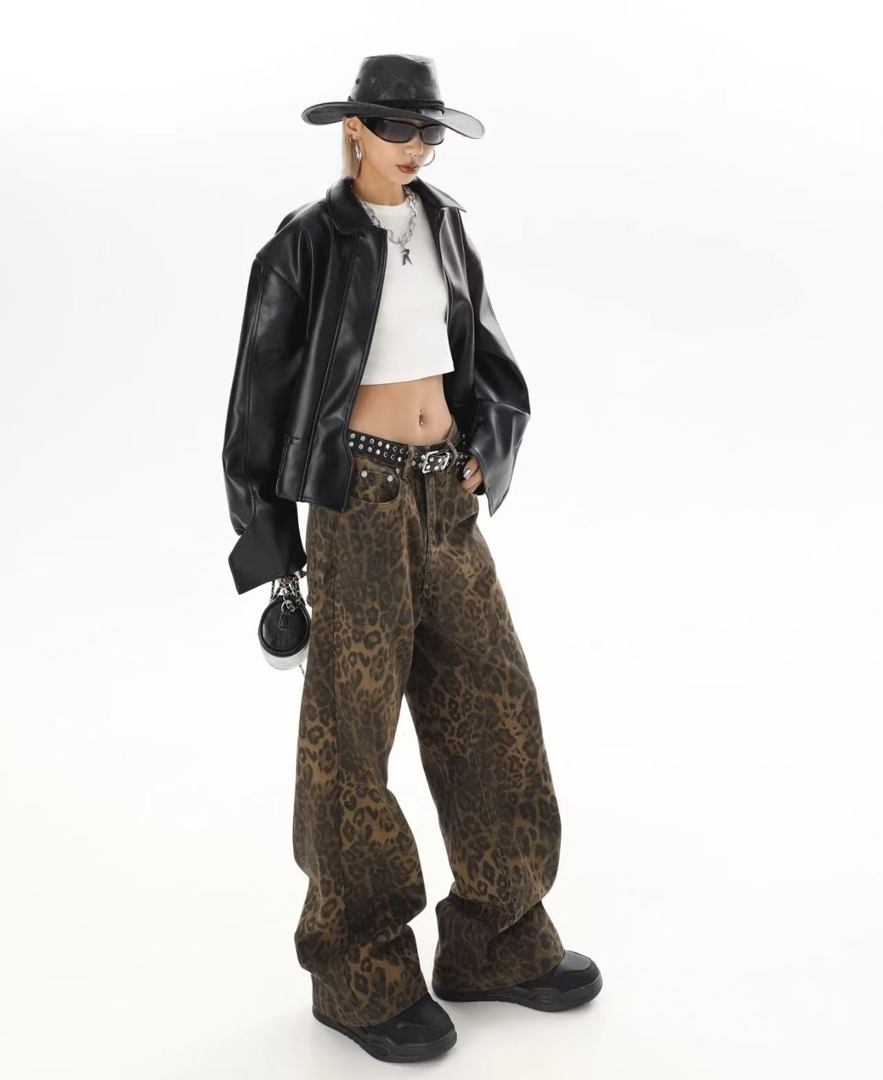 韓国原宿レトロ QICHE 男女兼用ハイストリートヒョウ柄ワ - Jeans Pants Fashion Men のレビューと価格