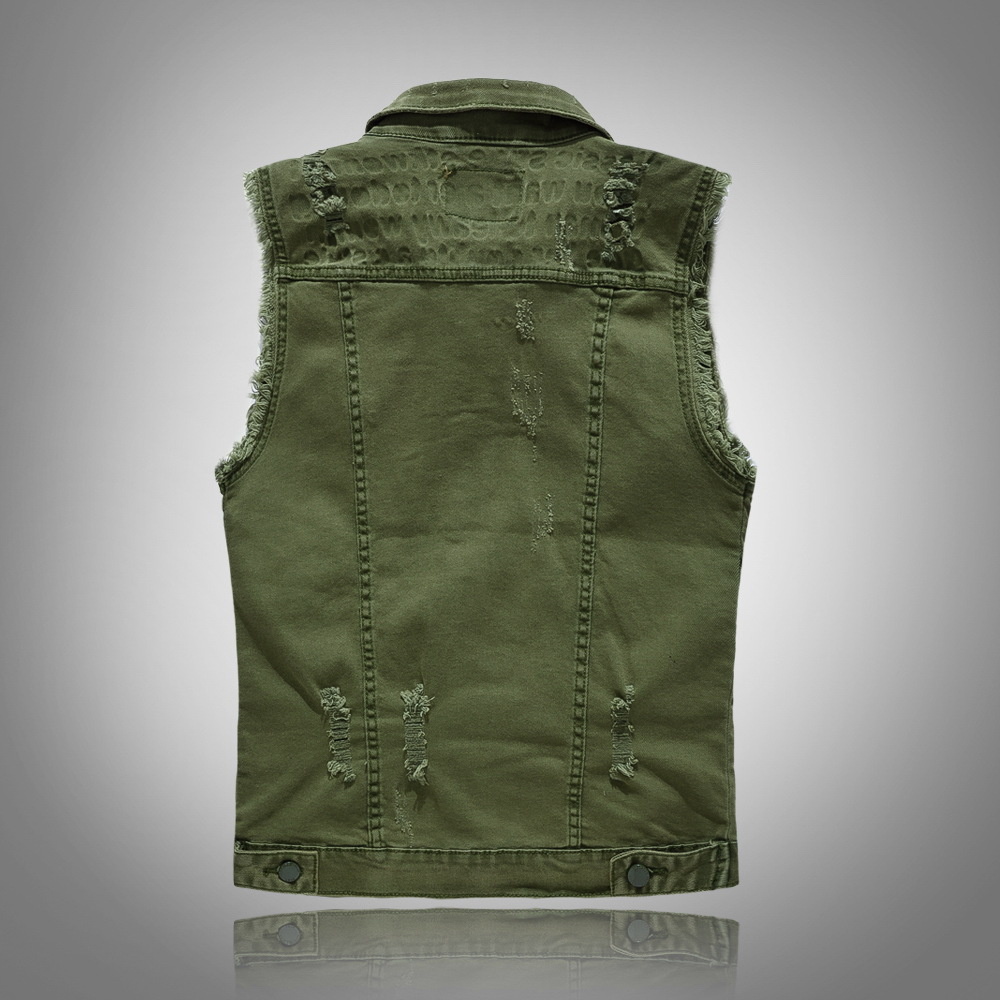 新しいファッション男性グリーンカジュアルリッピングデニムベス - Men'S Fashion Vest With Jeans のレビューと価格