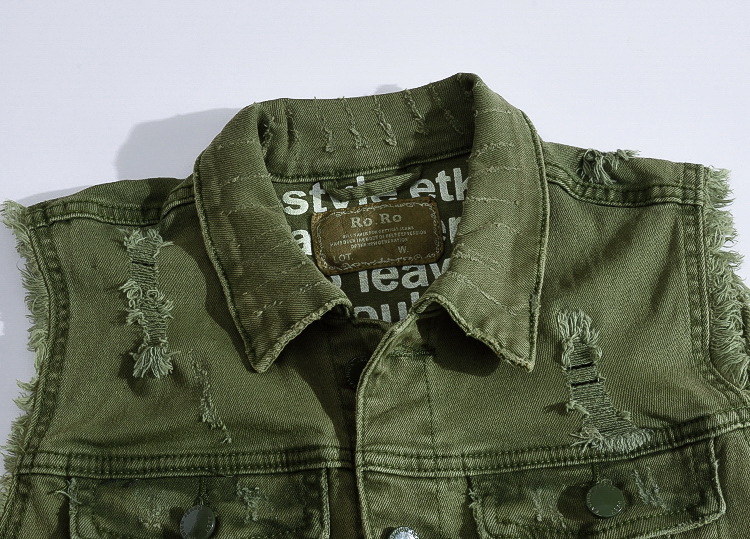 新しいファッション男性グリーンカジュアルリッピングデニムベス - Men'S Fashion Vest With Jeans のレビューと価格