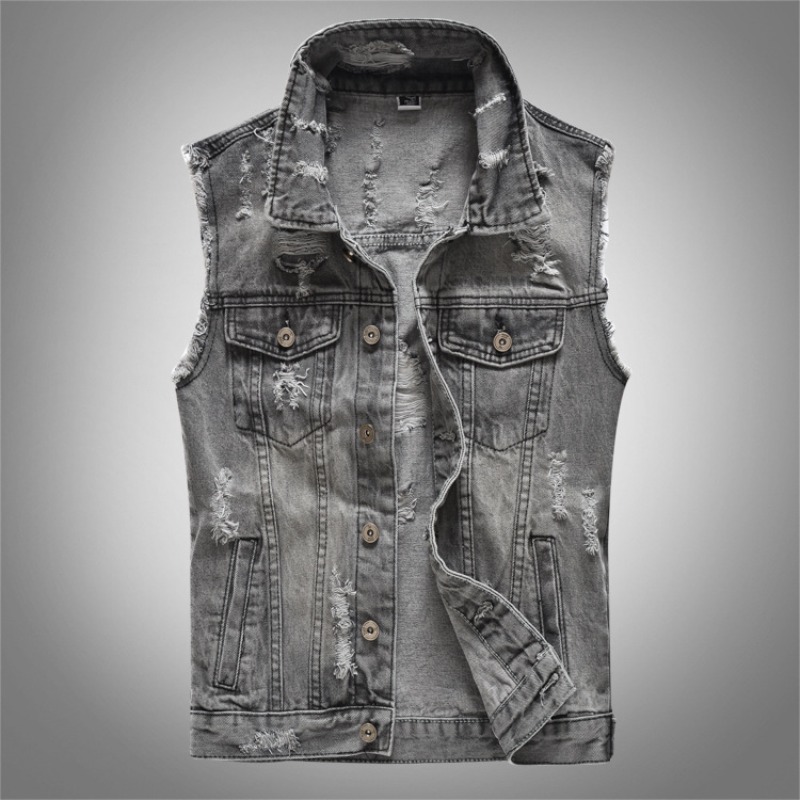 新しいファッション男性レトログレーデニムチョッキノースリーブ - Men'S Fashion Vest With Jeans のレビューと価格