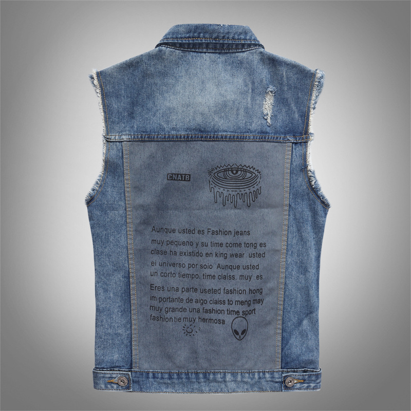 新しいファッション男性ブルーカジュアルリッピングデニムベスト - Men'S Fashion Vest With Jeans のレビューと価格