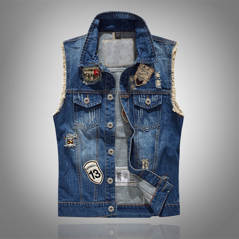 新しいファッション男性ブルーカジュアルリッピングデニムベスト - Men'S Fashion Vest With Jeans のレビューと価格