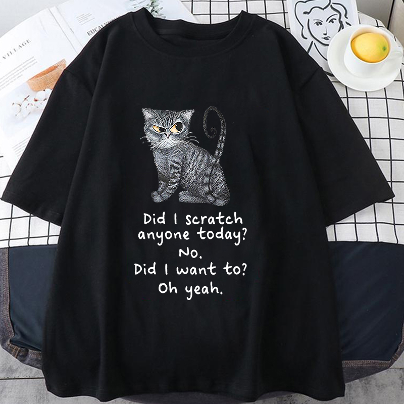 ファッションユニセックスTシャツ グレーの虎目猫柄プリント入 - Men'S Fashion Today のレビューと価格